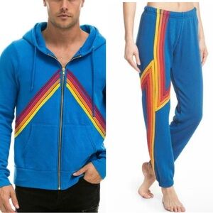 NWOT Aviator Nation Mountain Stripe Hoodie and 4 Stripe Pants in Ocean